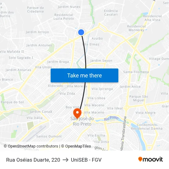 Rua Oséias Duarte, 220 to UniSEB - FGV map
