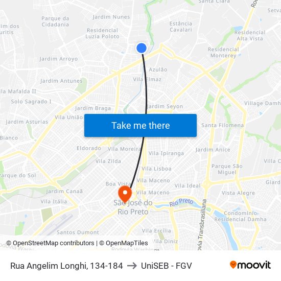 Rua Angelim Longhi, 134-184 to UniSEB - FGV map