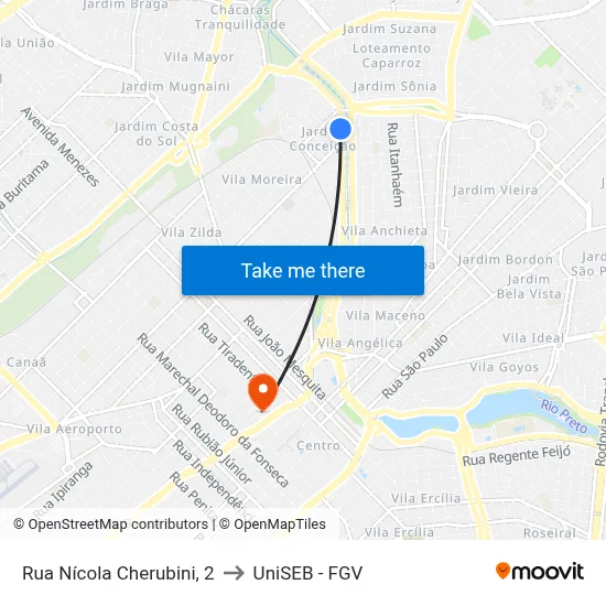 Rua Nícola Cherubini, 2 to UniSEB - FGV map