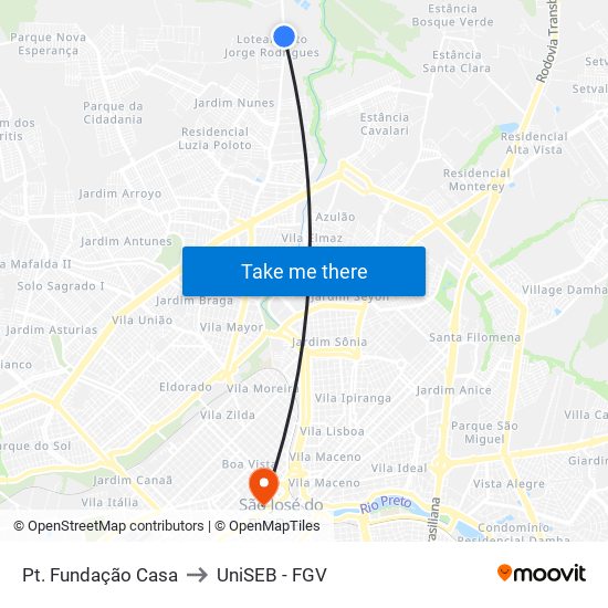 Pt. Fundação Casa to UniSEB - FGV map