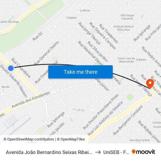 Avenida João Bernardino Seixas Ribeiro 878 to UniSEB - FGV map