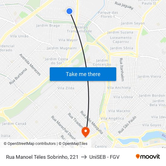 Rua Manoel Téles Sobrinho, 221 to UniSEB - FGV map