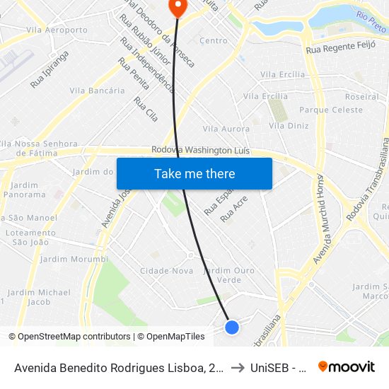 Avenida Benedito Rodrigues Lisboa, 247-259 to UniSEB - FGV map