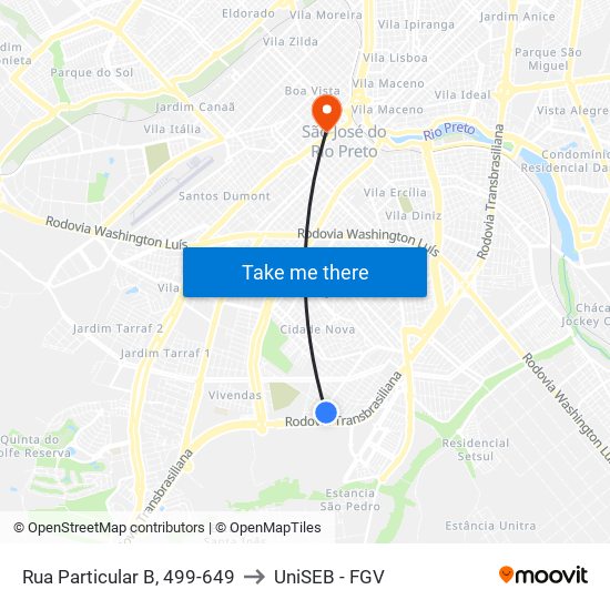 Rua Particular B, 499-649 to UniSEB - FGV map