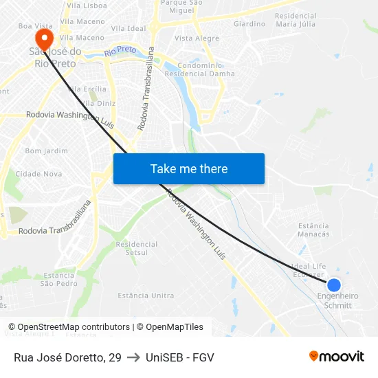 Rua José Doretto, 29 to UniSEB - FGV map