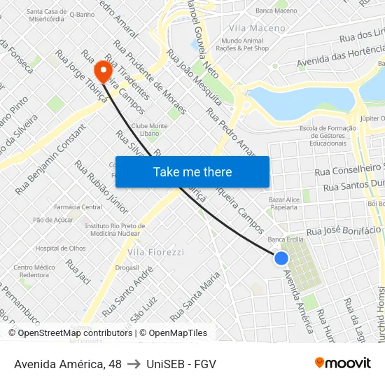 Avenida América, 48 to UniSEB - FGV map