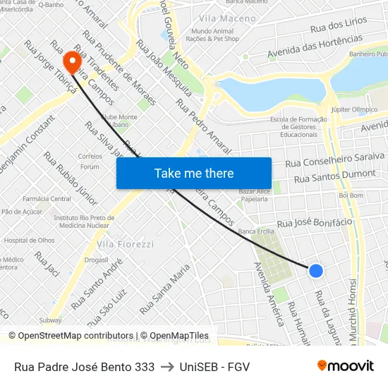 Rua Padre José Bento 333 to UniSEB - FGV map