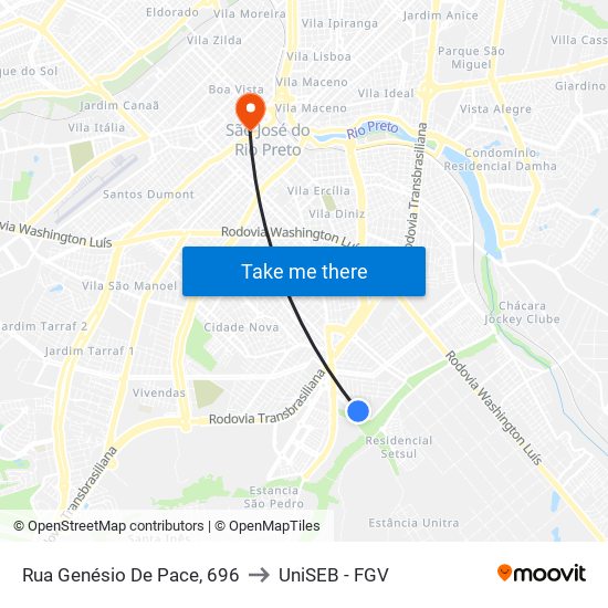 Rua Genésio De Pace, 696 to UniSEB - FGV map