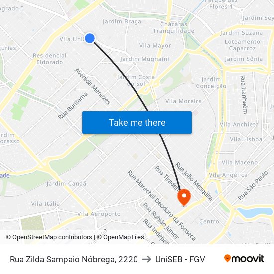 Rua Zilda Sampaio Nóbrega, 2220 to UniSEB - FGV map