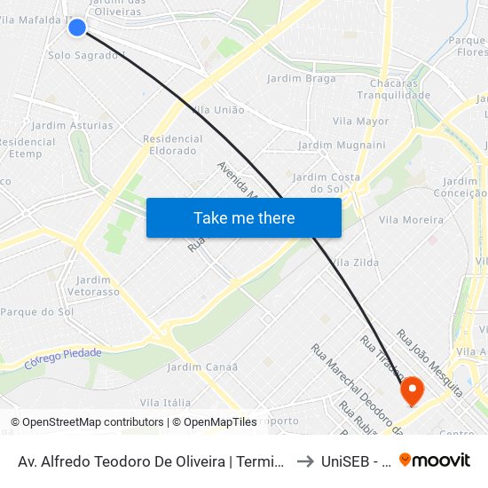 Av. Alfredo Teodoro De Oliveira | Terminal De Bairro to UniSEB - FGV map