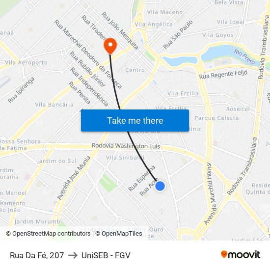 Rua Da Fé, 207 to UniSEB - FGV map