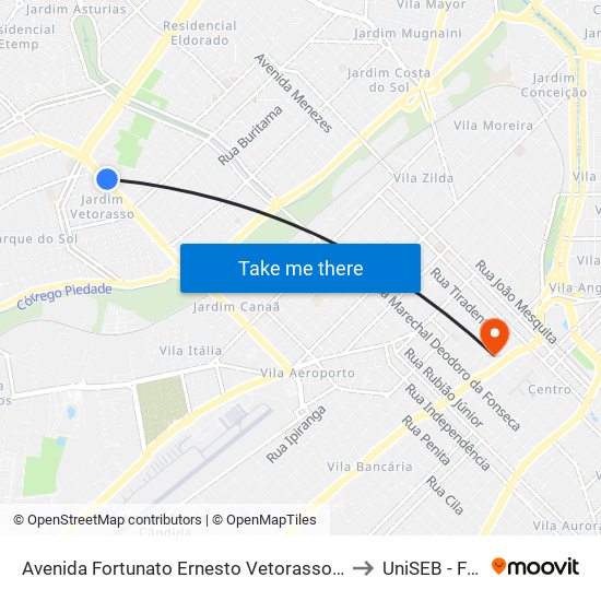 Avenida Fortunato Ernesto Vetorasso, 976 to UniSEB - FGV map