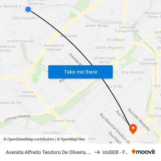 Avenida Alfredo Teodoro De Oliveira, 3137 to UniSEB - FGV map