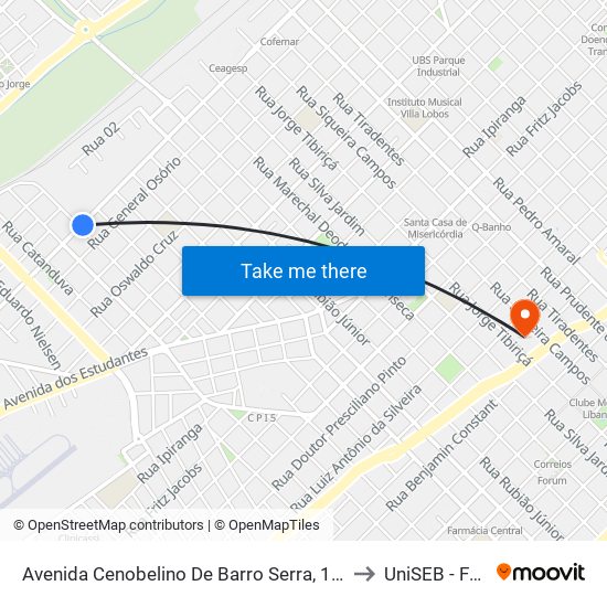 Avenida Cenobelino De Barro Serra, 1841 to UniSEB - FGV map