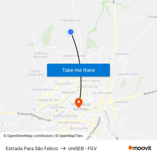 Estrada Para São Felício to UniSEB - FGV map