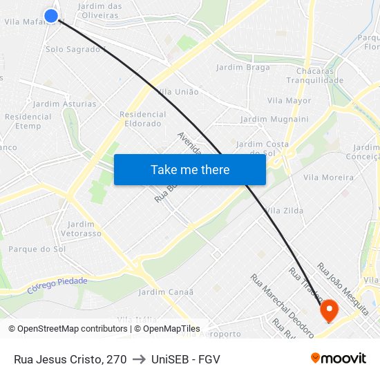 Rua Jesus Cristo, 270 to UniSEB - FGV map