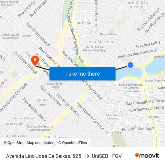 Avenida Lino José De Seixas, 525 to UniSEB - FGV map