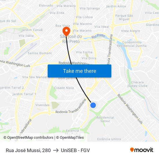 Rua José Mussi, 280 to UniSEB - FGV map