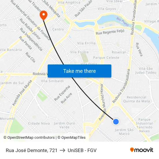 Rua José Demonte, 721 to UniSEB - FGV map