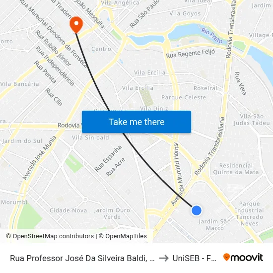 Rua Professor José Da Silveira Baldi, 723 to UniSEB - FGV map