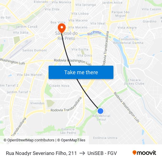 Rua Noadyr Severiano Filho, 211 to UniSEB - FGV map