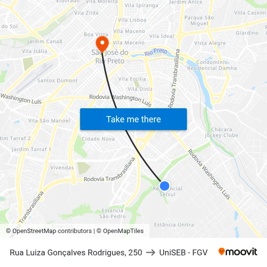 Rua Luiza Gonçalves Rodrigues, 250 to UniSEB - FGV map