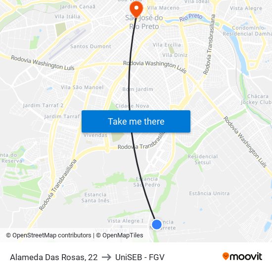 Alameda Das Rosas, 22 to UniSEB - FGV map