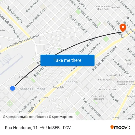 Rua Honduras, 11 to UniSEB - FGV map