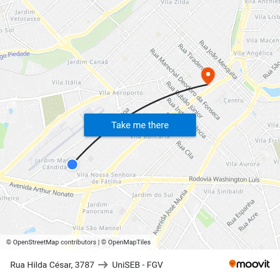 Rua Hilda César, 3787 to UniSEB - FGV map