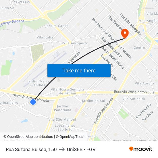 Rua Suzana Buissa, 150 to UniSEB - FGV map