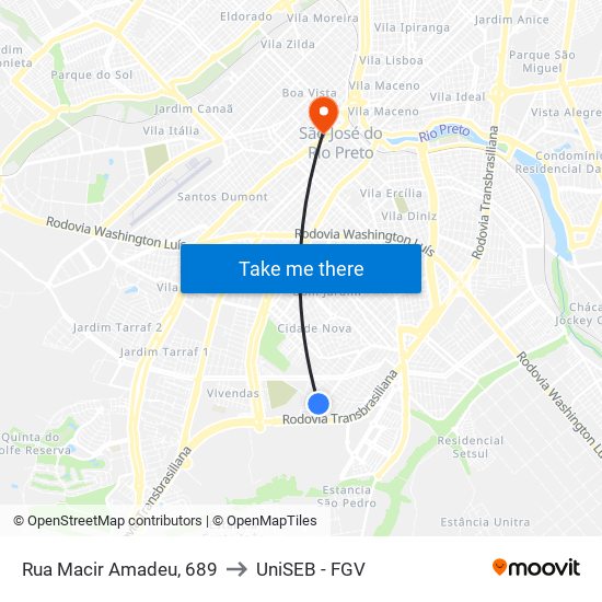 Rua Macir Amadeu, 689 to UniSEB - FGV map