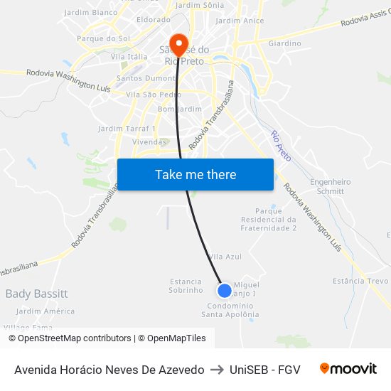 Avenida Horácio Neves De Azevedo to UniSEB - FGV map