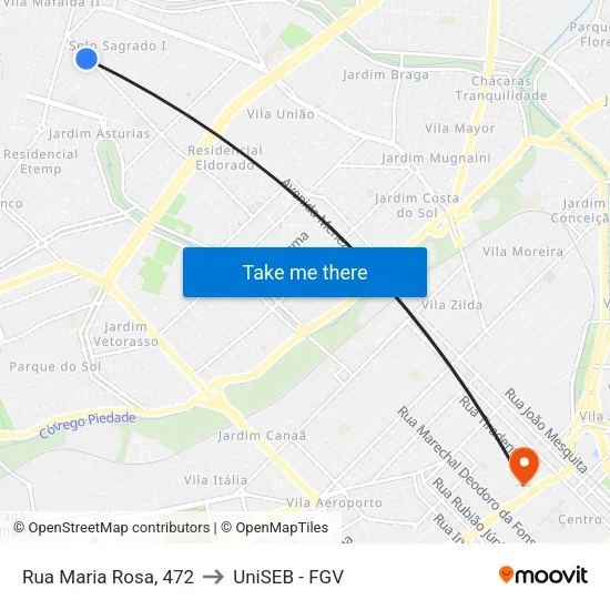 Rua Maria Rosa, 472 to UniSEB - FGV map