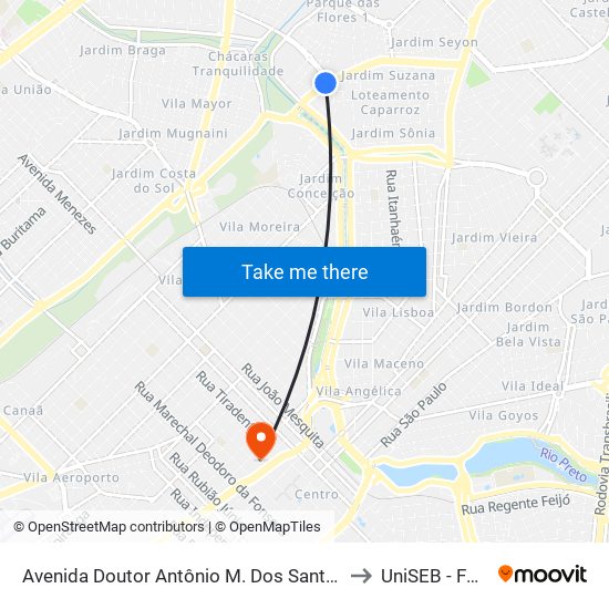 Avenida Doutor Antônio M. Dos Santos to UniSEB - FGV map