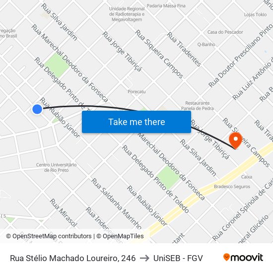 Rua Stélio Machado Loureiro, 246 to UniSEB - FGV map