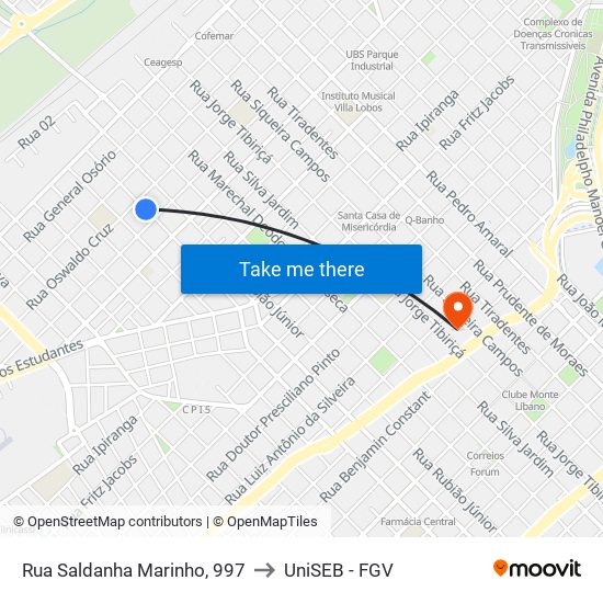 Rua Saldanha Marinho, 997 to UniSEB - FGV map