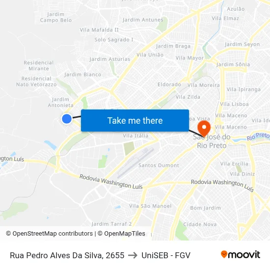 Rua Pedro Alves Da Silva, 2655 to UniSEB - FGV map