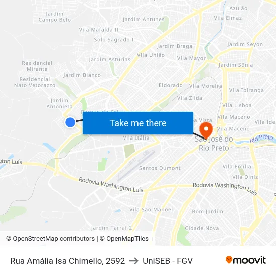 Rua Amália Isa Chimello, 2592 to UniSEB - FGV map