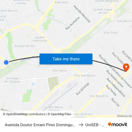 Avenida Doutor Ernani Pires Domingues, 6550 to UniSEB - FGV map