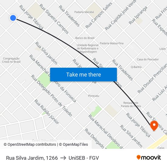 Rua Silva Jardim, 1266 to UniSEB - FGV map