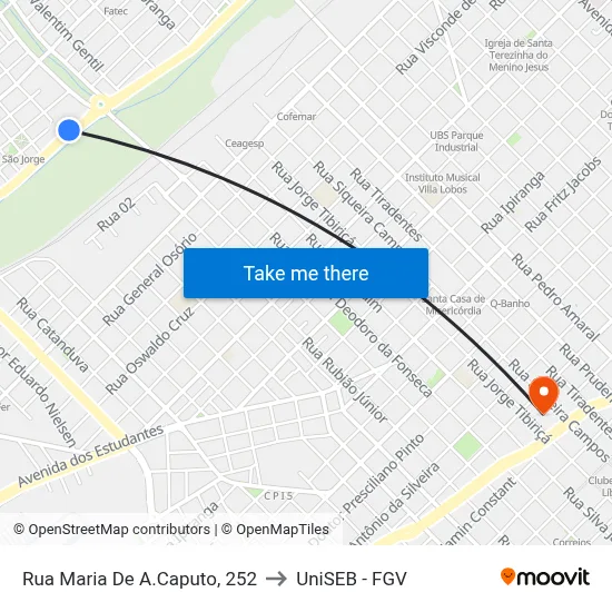 Rua Maria De A.Caputo, 252 to UniSEB - FGV map