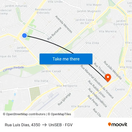 Rua Luís Dias, 4350 to UniSEB - FGV map