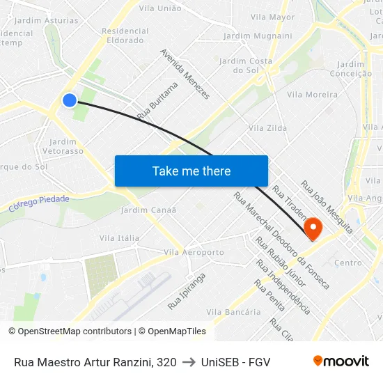 Rua Maestro Artur Ranzini, 320 to UniSEB - FGV map