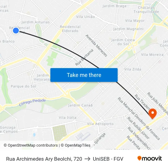 Rua Archimedes Ary Beolchi, 720 to UniSEB - FGV map