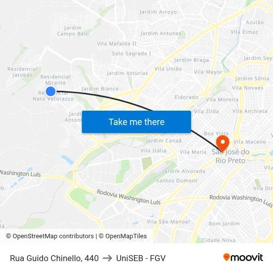 Rua Guido Chinello, 440 to UniSEB - FGV map