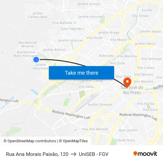 Rua Ana Morais Paixão, 120 to UniSEB - FGV map