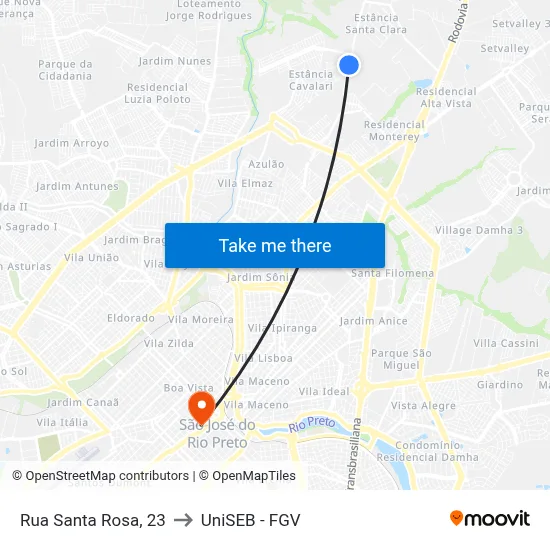Rua Santa Rosa, 23 to UniSEB - FGV map