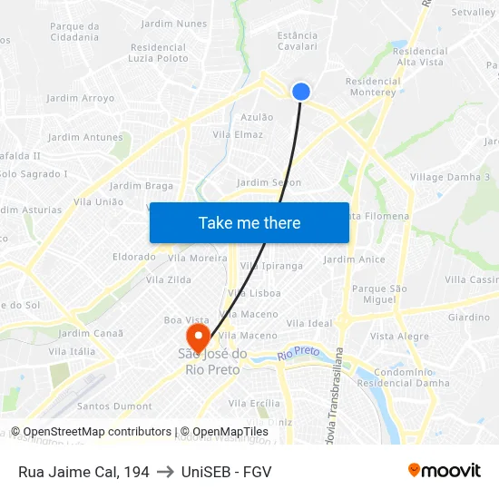 Rua Jaime Cal, 194 to UniSEB - FGV map