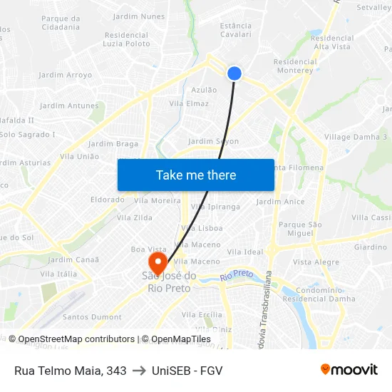 Rua Telmo Maia, 343 to UniSEB - FGV map