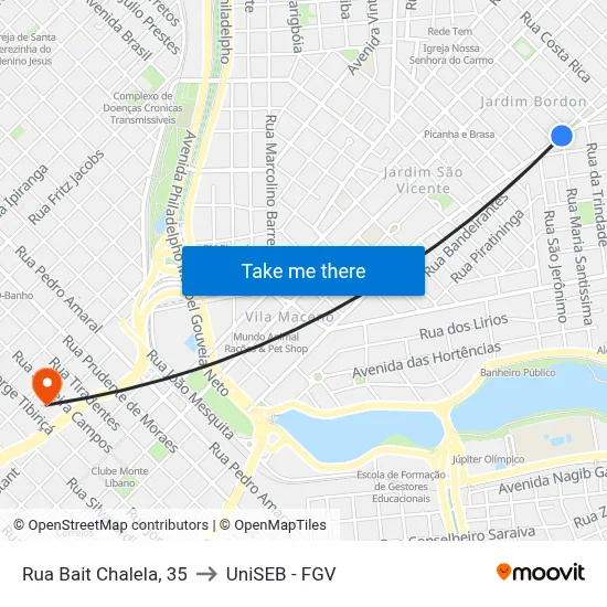 Rua Bait Chalela, 35 to UniSEB - FGV map